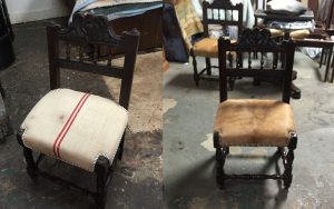 reupholstered antique chair cow hide